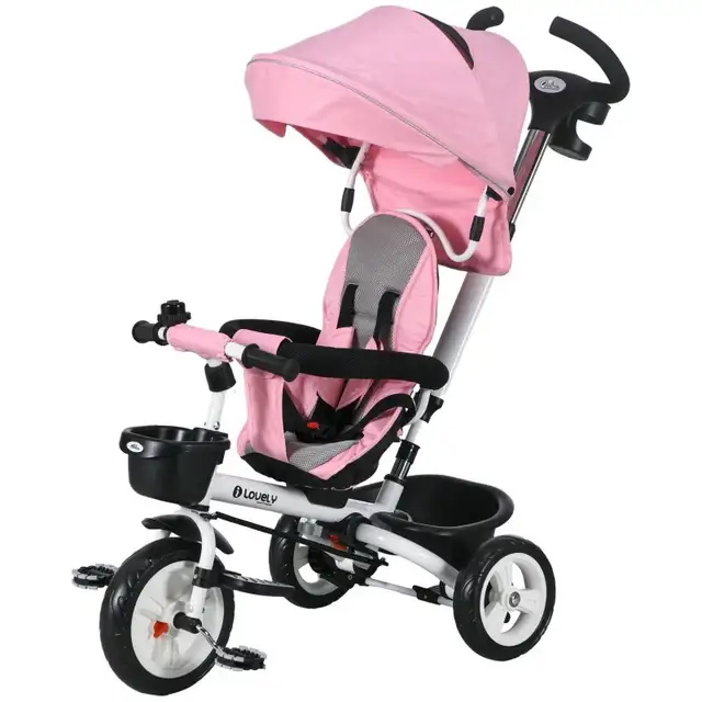 Qaba 6 in 1 Toddler Tricycle with Parent Push Handle, Canopy, St in eBike in Oshawa / Durham Region - Image 3