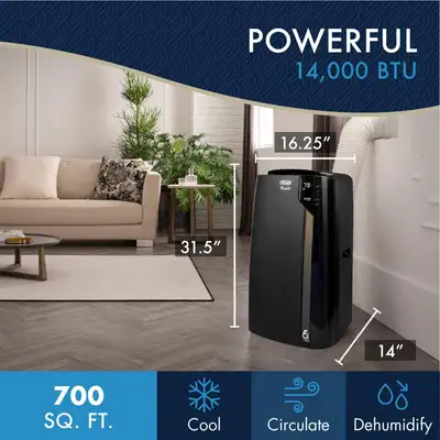Cash $400 no tax DeLonghi Portable Air Conditioner 14,000 BTU, cool extra large rooms up to 700 sqft...