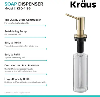 (New) KRAUS Kitchen Soap and Lotion Dispenser in Brushed Gold, View more