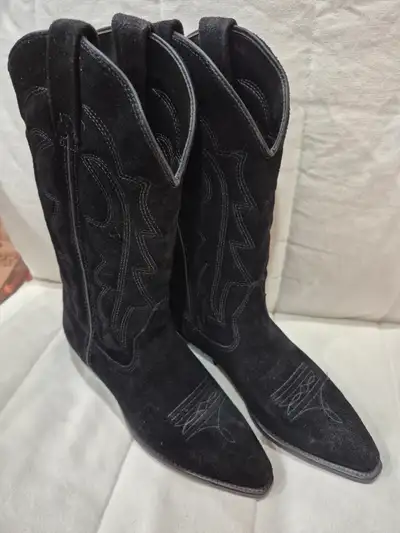 Vittorio Ricci Black Suede Western-Style Cowboy Boots; Mid-Calf, View more