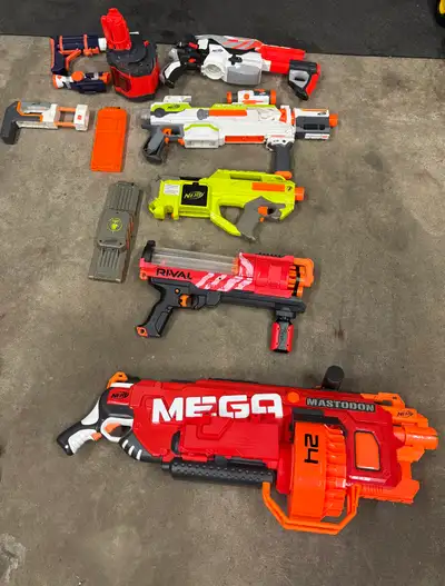 Nerf Guns, Assorted Nerf Darts and 4 Storage Buckets, View more