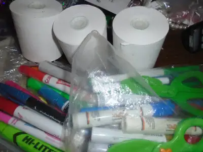 Markers, kid’s scissors, 4 rolls -adding machine Tape $8. For al, View more