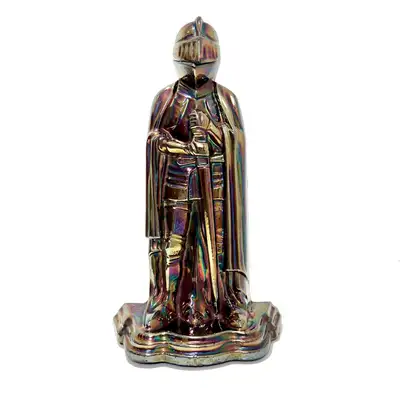 Antique Iridescent Cast Iron Knight fireplace tool set., View more