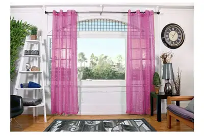 Pink framed long mirror $10 Pink curtains - All American Collection New Plaid 2 Panel Sheer Curtain...