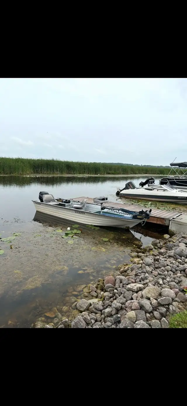 14 foot fishing boat with 20HP motor and trailer in Powerboats & Motorboats in Kawartha Lakes - Image 2