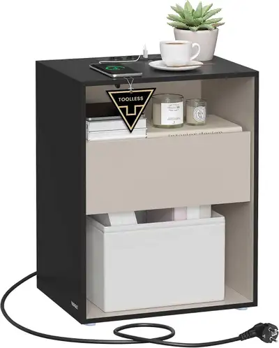 NEW VASAGLE Nightstand Black and Cappuccino Beige, View more