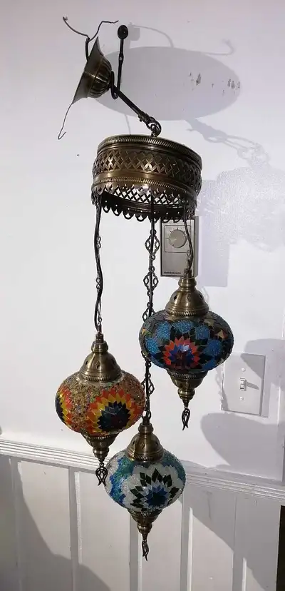 Handmade Turkish Mosaic Chandelier - 3 Globe Cascade, View more
