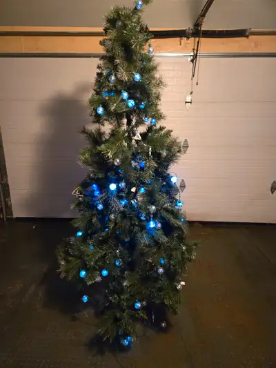6 foot christmas tree, few rows of lights don't work but tree came with bag of spare bulbs/fuses sho...