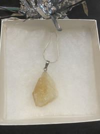 Health&Wealth!NewUnpolishedNaturalCitrineQuartzSilverNecklace