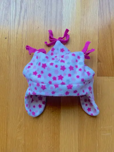 White and Pink Baby Winter Hat with Ear Flaps, 0-12 months, View more