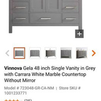 Vinnova Gela 48 inch Single Vanity in Grey with Carrara White Ma