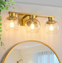 Lanmate Bathroom Vanity 3-light Brushed Gold w/Clear Glass Globe