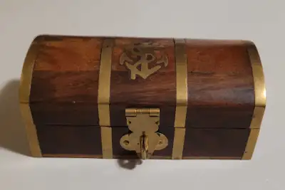 Vintage Nautical Wood/Brass Chest Jewelry Box , View more