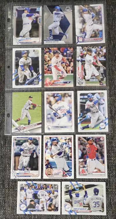 Selling 14 collectible Mookie Betts baseball cards in EXCELLENT condition comes with album sleeves p...