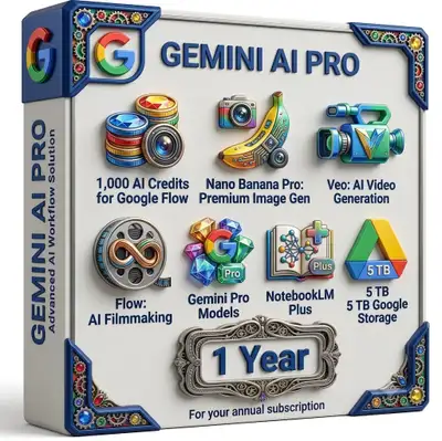 Gemini AI Pro + Veo 3 + Flow + Whisk + 5TB Google Drive, View more