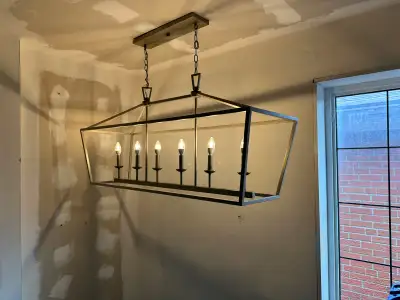 Modern Rectangular Chandelier – 6‑Light Metal & Glass, View more