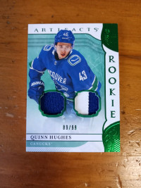 Quinn hughes artifacts rookie 89/99 double jersey patch