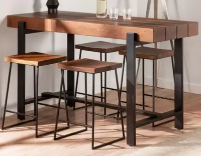Structube - solid acacia wood and iron bar table with 4 chairs , View more