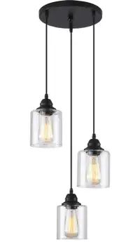 3-Lights Industrial Pendant Light with Glass 