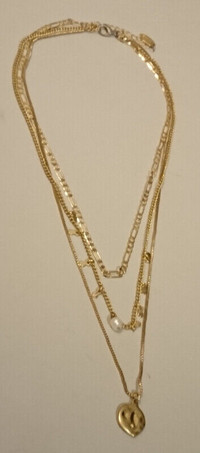Vintage MNG Gold Tone Triple-Strand Necklace