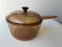 Vintage Pyrex Vision Corning Ware Brown Glass 7 Inch Pot