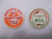 2 Antique Newcastle Dairy  Milk Bottle Caps