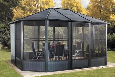 SOJAG KORADO SOLARIUM 12 FT x 15 FT ALUMINUM FRAME GAZEBO Colour: Dark Grey Brand: Sojag Cover mater...