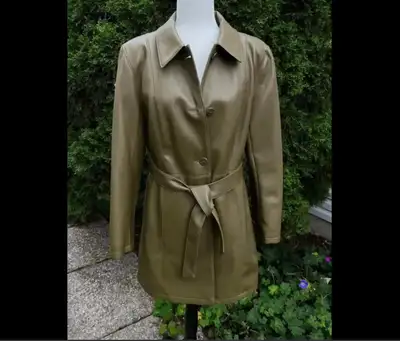 Olive leatherette coat with belt-oversized style, or not, View more