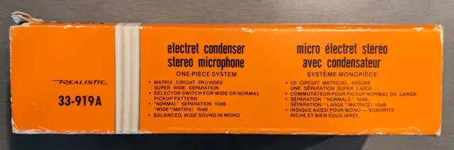 Vintage Realistic Condenser Stereo Electret Microphone 33-919A in General Electronics in Longueuil / South Shore - Image 9
