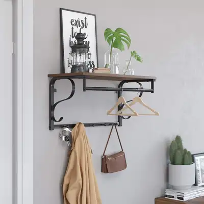 Industrial Coat Rack Shelf Wall Mounted, Hook Rack Shelf with Ha, View more