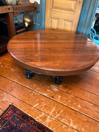 Unique ash/oak 48” diameter antique coffee table