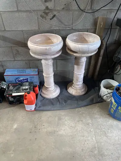 Solid Marble Pedestal Urns / Bird Baths Matching Pair – Estate , View more