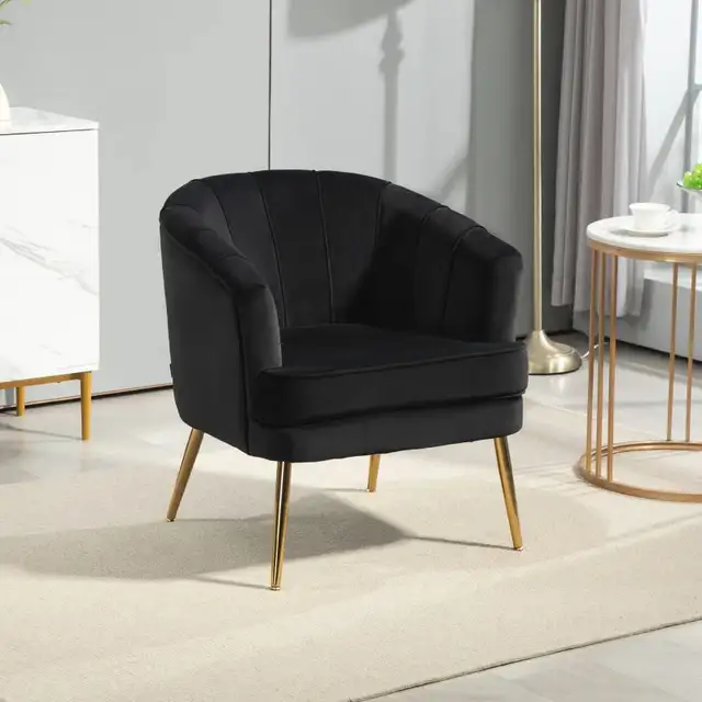 Fabric Armchair, Modern Accent Chair with Gold Metal Legs for Li in Chairs & Recliners in Markham / York Region - Image 9