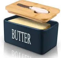 NEW Large Butter Dish with Lid and Knife, Airtight Porcelain