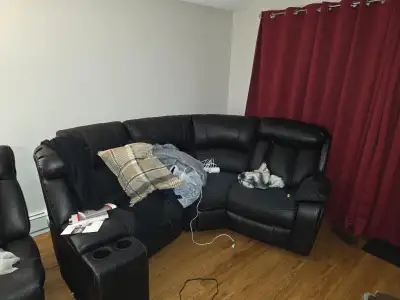 Black Leather  faux sofa  5 seater curved sectional., View more