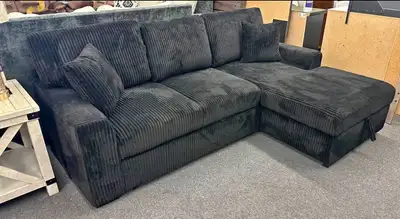 Black Corduroy Sofa Bed with Storage Chaise on Sale , View more