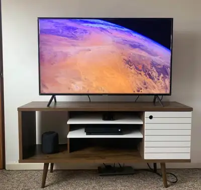 Free Standing TV Stand for Living Room and Bedroom use. Includes 2 Media Holes for Wire Management....