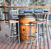 Wine Barrel Table + 4 commercial bar stools. Lockport -  $ only 