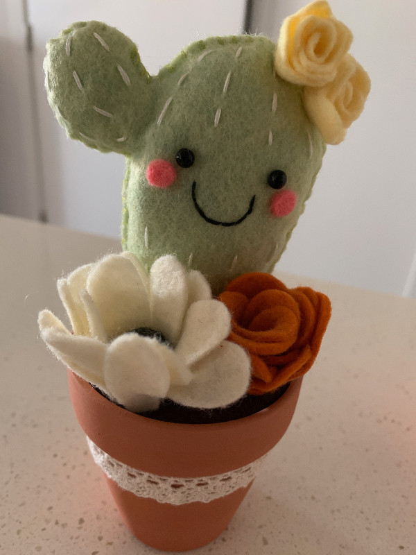 Cactus en feutre dans un mini pot en terre cuite dans Décoration intérieure et accessoires  à Laval/Rive Nord