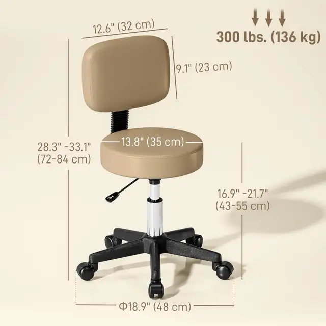 PU Leather Adjustable Rolling Stool, Round Swivel Drafting Stool in Chairs & Recliners in Markham / York Region - Image 4