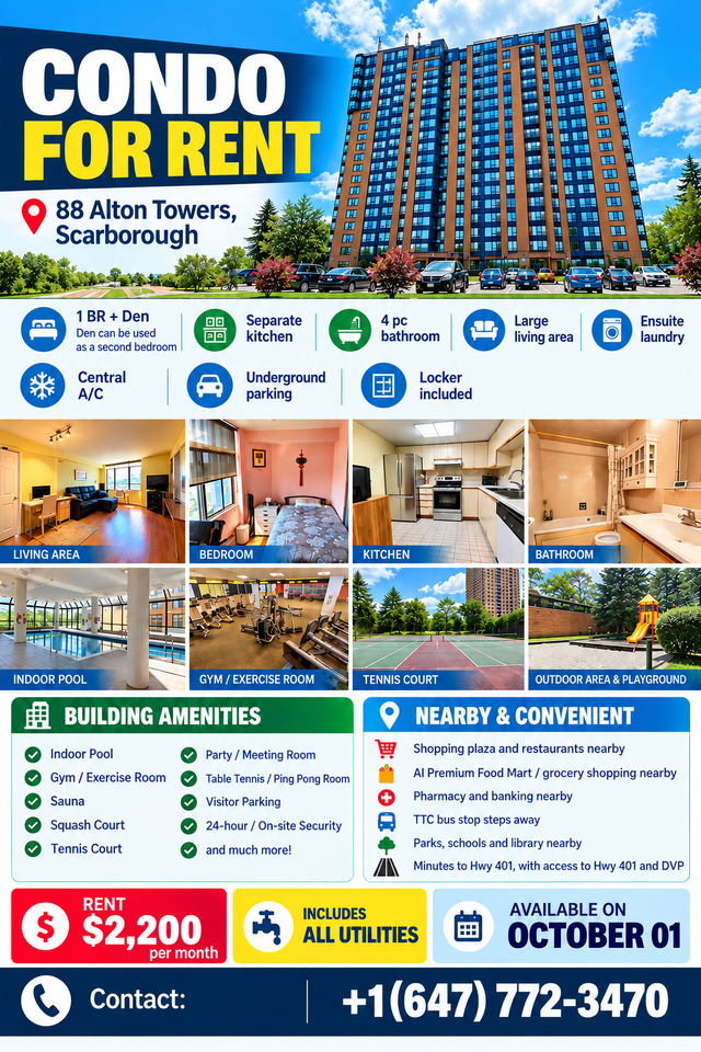 1+Den Condo for Rent/Lease