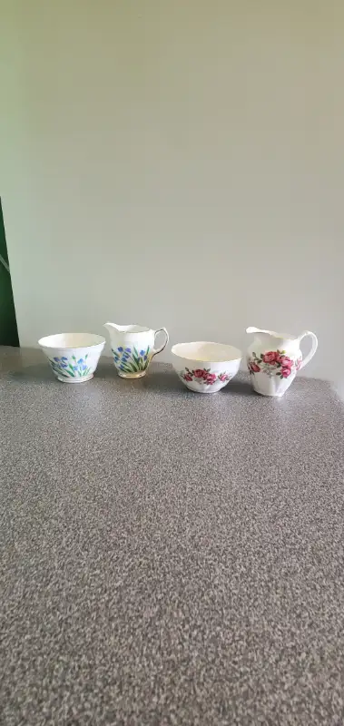 2 fancy bone china cream & sugar sets, View more