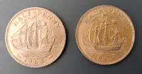 1945 and 1963 UK Half Penny / Halfpenny Coin Currency