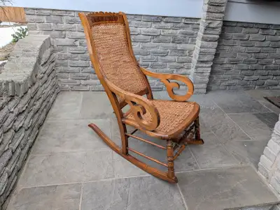 Antique Wooden Cane Rocking Chair, View more