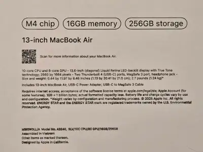 MacBook Air 13" M4 - 16GB RAM / 256GB - Sealed, View more