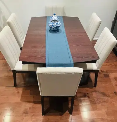 Dinning Table and chairs.  Solid wood. Excellent shape, View more