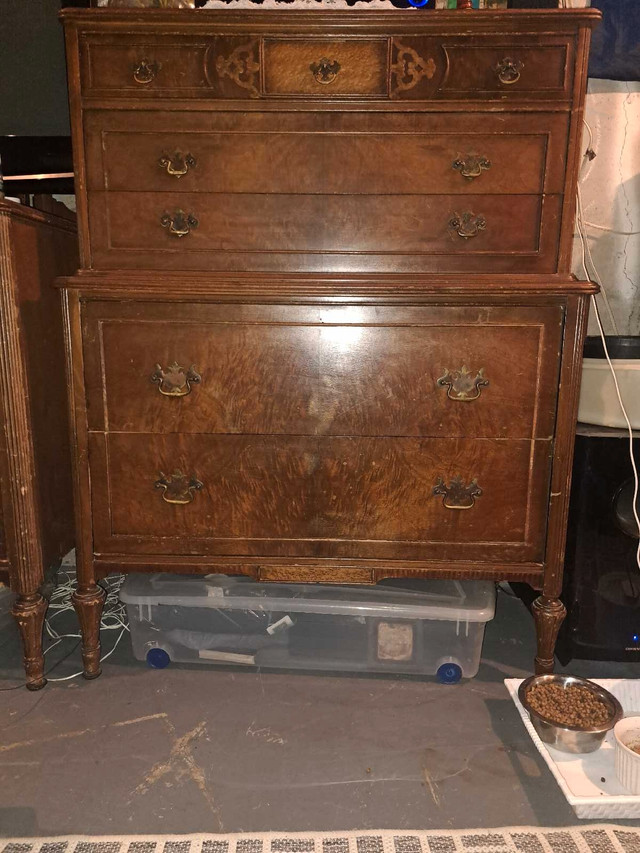 Antique tall boy and matching smaller dresser with mirror in Dressers & Wardrobes in Belleville - Image 2