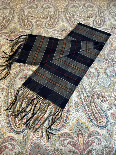 Unisex - Grey, Navy Plaid Cashmink Scarf - Made in Germany, View more