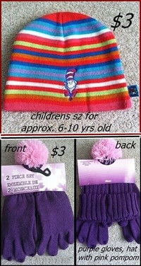kids cat in the hat // purple hat and gloves set $3 each