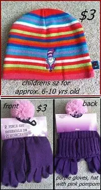 kids cat in the hat // purple hat and gloves set $3 each